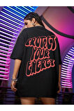 Project Baskılı Unisex Siyah Oversize T-shirt | L