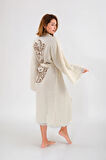 Müslin Kimono %100 Pamuklu Fatma Ana Eli Baskılı Desenli Bornoz Kaftan Sabahlık
