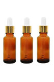 Altın/Beyaz Cam Pipetli 30ml Amber Cam Şişeler 3 Adet
