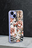 iPhone 13 Uyumlu Floral Zebra Desenli Glossy Glass Kamera Korumalı Silikonlu Telefon Kılıfı