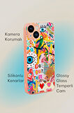 iPhone 13 Uyumlu Fun Desenli Glossy Glass Kamera Korumalı Silikonlu Telefon Kılıfı