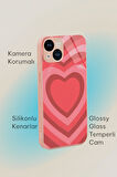 iPhone 13 Uyumlu Beyaz Kalpler Desenli Glossy Glass Kamera Korumalı Silikonlu Telefon Kılıfı