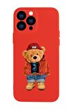 iPhone 13 Pro Uyumlu Teddy Bear Desenli Kamera Lens Korumalı Darbe Emici Premium Silikonlu Kılıf