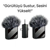 Kablosuz Çift Yaka Mikrofonu – 360° Kayıt, Akıllı Gürültü Azaltma, Lightning + Type-C + 3.5mm Uyumlu