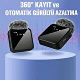 Kablosuz Çift Yaka Mikrofonu – 360° Kayıt, Akıllı Gürültü Azaltma, Lightning + Type-C + 3.5mm Uyumlu