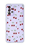 Samsung A72 Uyumlu Kiraz Desenli Premium Şeffaf Silikon Kılıf