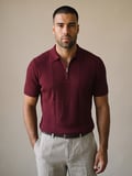 Maccali Bordo Erkek Triko Fermuarlı Tişört
