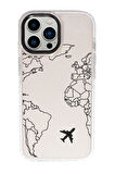 iPhone 15 Pro Uyumlu World Map Lines Desenli Candy Bumper Darbe Emci Silikonlu Telefon Kılıfı 