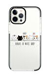 iPhone 12 Pro Max Casetify Şirin Kedicikler Desenli Anti Shock Premium Silikonlu Siyah Kenar Detaylı Telefon Kılıfı