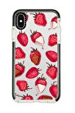 iPhone X Casetify Çikolatalı Çilekler Desenli Anti Shock Premium Silikonlu Siyah Kenar Detaylı Telefon Kılıfı