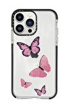 iPhone 13 Pro Max Pembe Kelebekler Casetify Darbe Emci Silikonlu Telefon Kılıfı