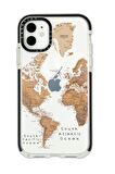 iPhone 11 Casetify Dünya Harita Desenli Anti Shock Premium Silikonlu Siyah Kenar Detaylı Telefon Kılıfı