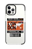 iPhone 12 Pro Max Casetify London Ticket Desenli Anti Shock Premium Silikonlu Siyah Kenar Detaylı Telefon Kılıfı