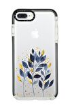 iPhone 7 Plus Casetify Mavi Yaprak Desenli Anti Shock Premium Silikonlu Siyah Kenar Detaylı Telefon Kılıfı