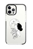 iPhone 12 Pro Casetify Moon And Women Desenli Anti Shock Premium Silikonlu Siyah Kenar Detaylı Telefon Kılıfı