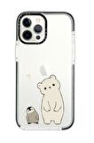 iPhone 12 Pro Max Casetify Penguen ve Ayıcık Desenli Anti Shock Premium Silikonlu Siyah Kenar Detaylı Telefon Kılıfı