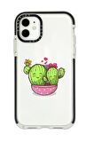 iPhone 11 Casetify Sevimli Kaktüsler Desenli Anti Shock Premium Silikonlu Siyah Kenar Detaylı Telefon Kılıfı