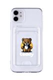 iPhone 12 Uyumlu Teddy Desenli Şeffaf Kamera Korumalı ve Kartlıklı Telefon Kılıfı