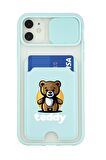 iPhone 12 Uyumlu Teddy Desenli Kamera Korumalı ve Kartlıklı Telefon Kılıfı
