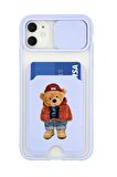 iPhone 12 Uyumlu Teddy Bear Desenli Kamera Korumalı ve Kartlıklı Telefon Kılıfı