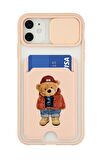 iPhone 12 Uyumlu Teddy Bear Desenli Kamera Korumalı ve Kartlıklı Telefon Kılıfı