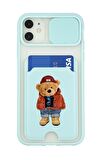 iPhone 12 Uyumlu Teddy Bear Desenli Kamera Korumalı ve Kartlıklı Telefon Kılıfı
