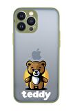 iPhone 13 Pro Max Uyumlu Teddy Desenli Kamera Korumalı Buzlu Şeffaf Lüx Telefon Kılıfı