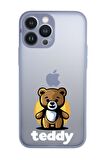 iPhone 13 Pro Uyumlu Teddy Desenli Kamera Korumalı Buzlu Şeffaf Lüx Telefon Kılıfı
