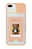 iPhone 7 Plus Uyumlu Teddy Desenli Kamera Korumalı ve Kartlıklı Telefon Kılıfı