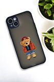 iPhone 13 Uyumlu Teddy Bear Desenli Buzlu Şeffaf Lüx Telefon Kılıfı