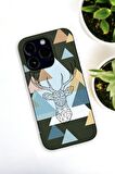 iPhone 14 Pro Uyumlu Polygon Deer Desenli Premium Silikonlu Haki Lansman Telefon Kılıfı