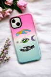 iPhone 14 Uyumlu Evrendeki Göz Desenli Premium Rainbow Silikonlu Telefon Kılıfı