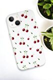 iPhone 15 Uyumlu Kiraz Desenli Premium Silikonlu Telefon Kılıfı