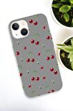 iPhone 15 Uyumlu Kiraz Desenli Premium Silikonlu Telefon Kılıfı