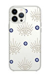 iPhone 13 Pro Max Uyumlu Evil Eye Desenli Premium Şeffaf Silikon Kılıf 