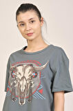 Mascarano Antrasit Baskılı T-shirt