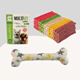 Renkli Munchy Ödül Çubuğu 500Gr + Multivitamin + Yumuşak Oyuncak Beyaz Desenli