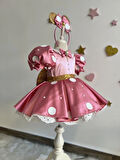 Kız Çocuk Minnie Mouse Konsept Elbise, Kabarık Mickey Mouse Elbise, Pembe Minnie Mouse Elbise