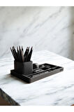 Masa Üstü Organizer Set Çok Bölmeli Dekoratif Kalemlik Hediyeli Takım Vegan ( 24 x 16 cm ) Büyük Boy