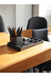 Masa Üstü Organizer Set Çok Bölmeli Dekoratif Kalemlik Hediyeli Takım Vegan ( 24 x 16 cm ) Büyük Boy
