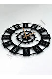 Dekoratif Türkçe Rakamlı Sessiz Siyah Metal Duvar Saati 45x45cm
