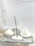 Dekoratif Mermer Desen Büyük Organizer Tabak İkili Soyut Soya Mum Tütsülük Set
