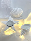 Dekoratif Beton İstiridye Biblo Deniz Kabuğu Soya Mum Yıldız Desen Tealight Set