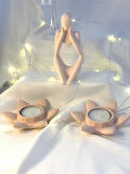 Dekoratif İkili Nilüfer Tealight  Soyut Düşünen Adam Biblo Set