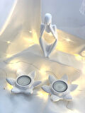 Dekoratif İkili Nilüfer Tealight  Soyut Düşünen Adam Biblo Set