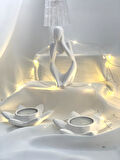 Dekoratif İkili Nilüfer Tealight  Soyut Düşünen Adam Biblo Set