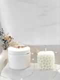 Dekoratif Beton Arı Petek Desen Organizer Tabak Soya Mum  Petek Desen Soya Mum Set