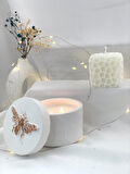 Dekoratif Beton Arı Petek Desen Organizer Tabak Soya Mum  Petek Desen Soya Mum Set
