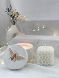 Dekoratif Beton Arı Petek Desen Organizer Tabak Soya Mum  Petek Desen Soya Mum Set