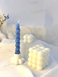 Dekoratif İkili Bubble Soya Mum Boncuk Şamdan ve Burgu Şamdan Mumu  Set